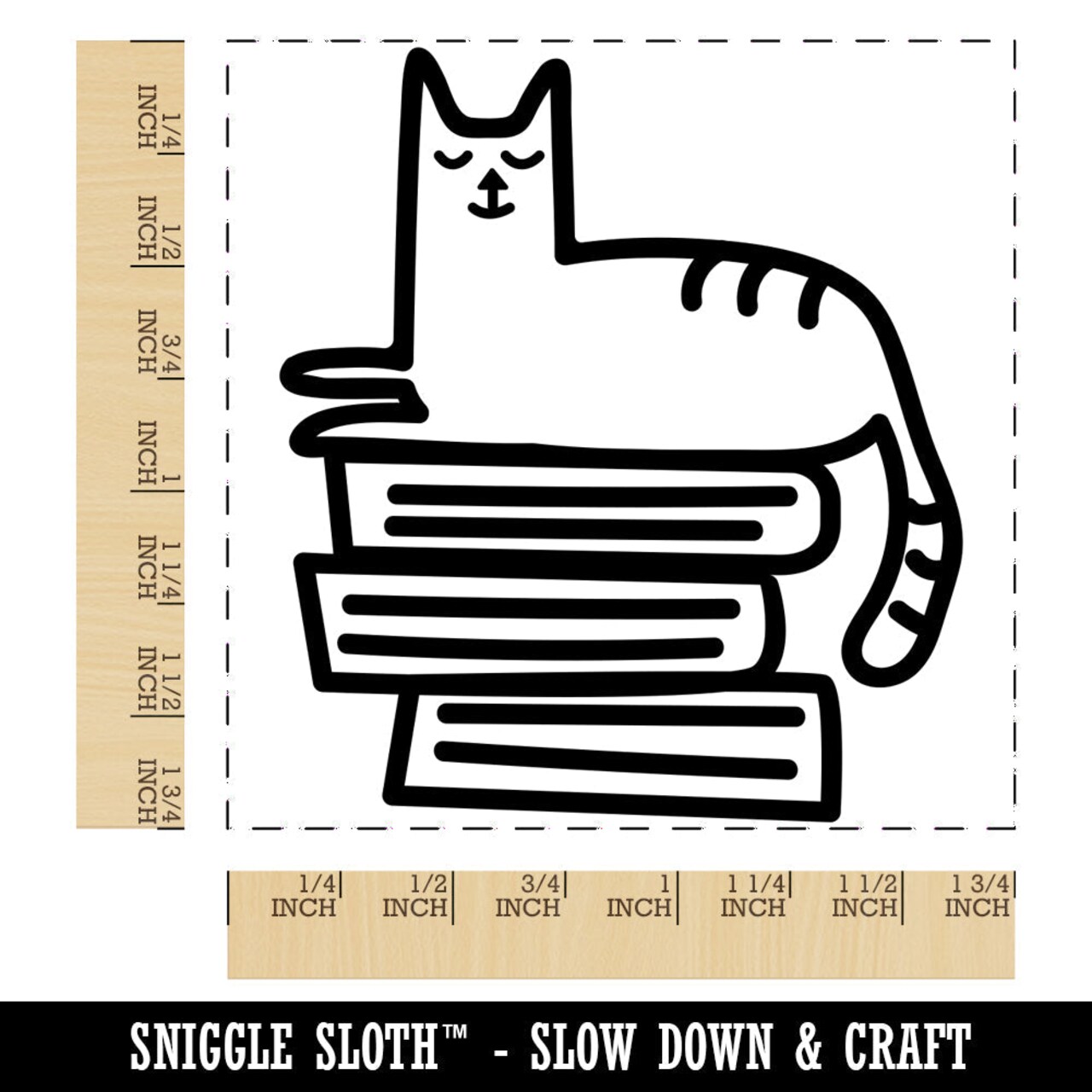 Cat and Books Reading Doodle Square Rubber Stamp for Stamping Crafting